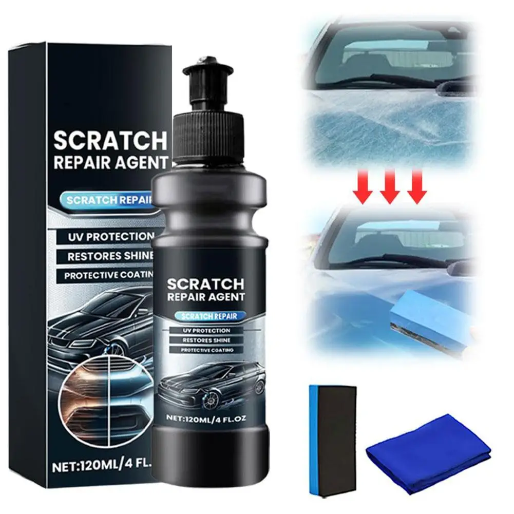 

120ml Car Scratch Remover With Sponge And Cloth Paint Stain Removal Cleaning Translucent Repair Agent Scratches Polishing Repair