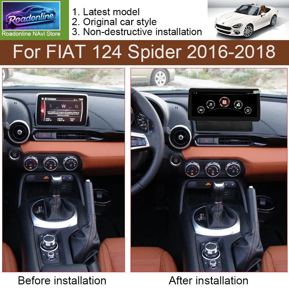 For FIAT 124 Spider 2016-2018 Android 16 Octa Core 8+256G 1920*720 Car Multimedia Player Stereo Receiver Radio Carplay WIFI 4G