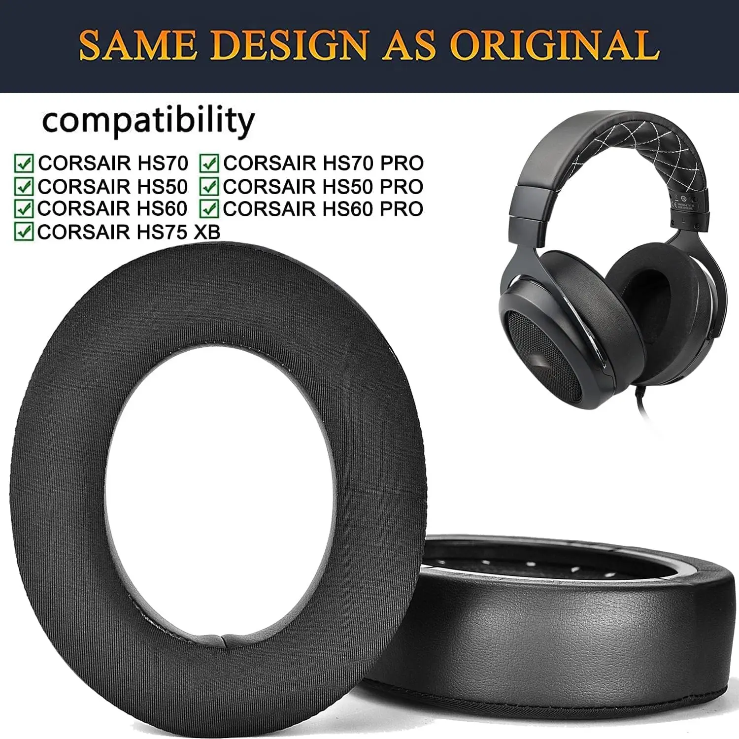 HS70 Pro Earpads - Cooling Gel Earpads Replacement Cushion Compatible with for Corsair HS70 Pro/HS60 Pro/HS50 Pro Gaming Headset