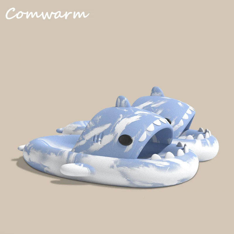 Comwarm Lovely Shark Slippers For Women Men New Fashion Thick Soled House Slippers Shark Beach Sandals Non-slip Bathroom Slides