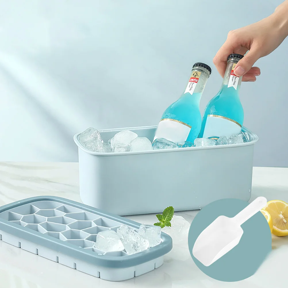 

1 set Cube Trays with Lids Blue Silicone Mold Reusable Easy Clean High Quality for Home Bar Restaurant Use Ice Making Supplies