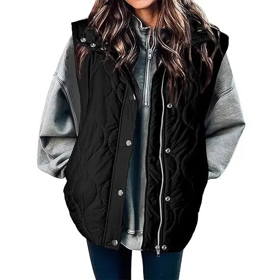 Zipper Regular Fit Vest with Stand Collar Standard Length European and American Style Streetwear Pocket Detail Women Vest