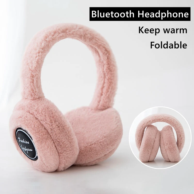 Foldable Bluetooth Wireless Headphones With Mic Warm Ear Winter Girls Music Phone Kids Children Helmet Headsets Christmas Gift