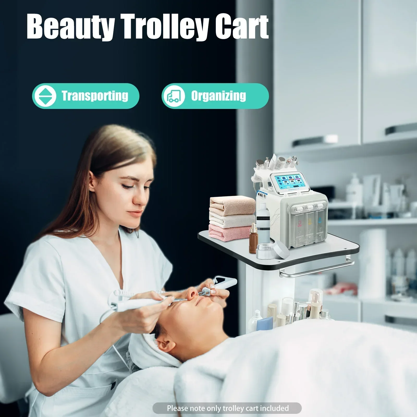 Troli Kecantikan Profesional - Troli Salon dengan 4 Roda, Pegangan & Penyangga Lantai untuk Spa |   Stasiun Pengatur Penyimpanan Ponsel