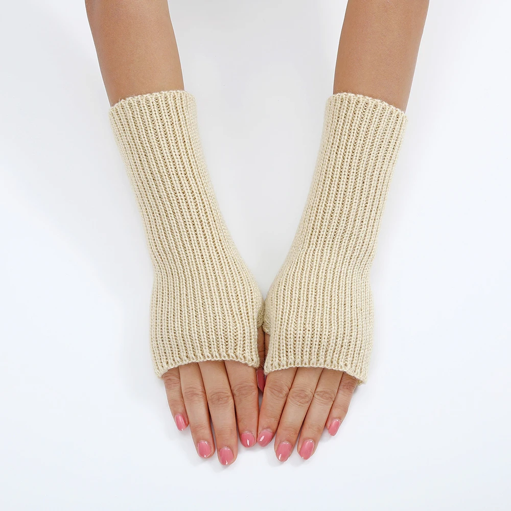 Guantes de medio dedo para mujer, calentador de brazo suave de Color sólido, guantes sin dedos de punto para estudiantes, pantalla táctil, Mangas de brazo gruesas, mitones