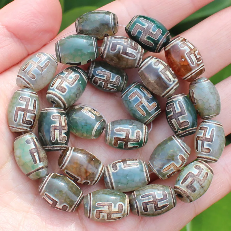 8pcs ,10x14mm Natural Green Agate Ancient Tibet Dzi beads,Lucky Symbol,Powerful Amulet,For DIY Jewelry Making !