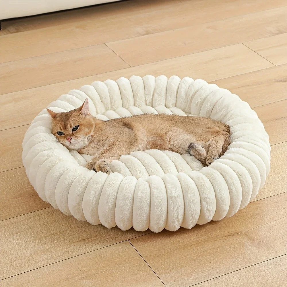 Warm Round Donut Cat Bed Ultra Soft Plush Pet Nest Cozy Deep Sleep Bed for Small Medium Cats Dogs Pet Supplies