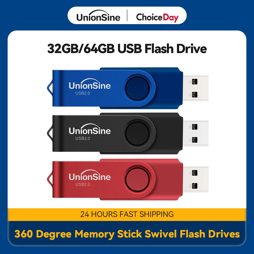 UnionSine 1 PCS 32GB 64GB USB Flash Drive USB 2.0 360 Degree Memory Stick Swivel Flash Drives Pen Drive Zip Drive Jump Drive