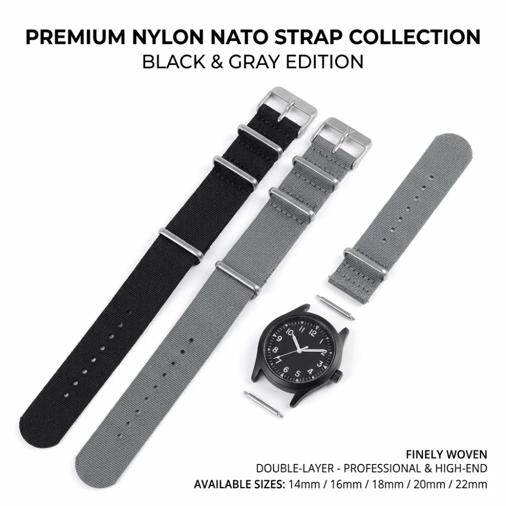 14/16/18/20/22mm NATO Watch Band Bracelet Quick Release NATO Strap Wristband Watch Accessories Vintage Nylon Watchband Outdoor