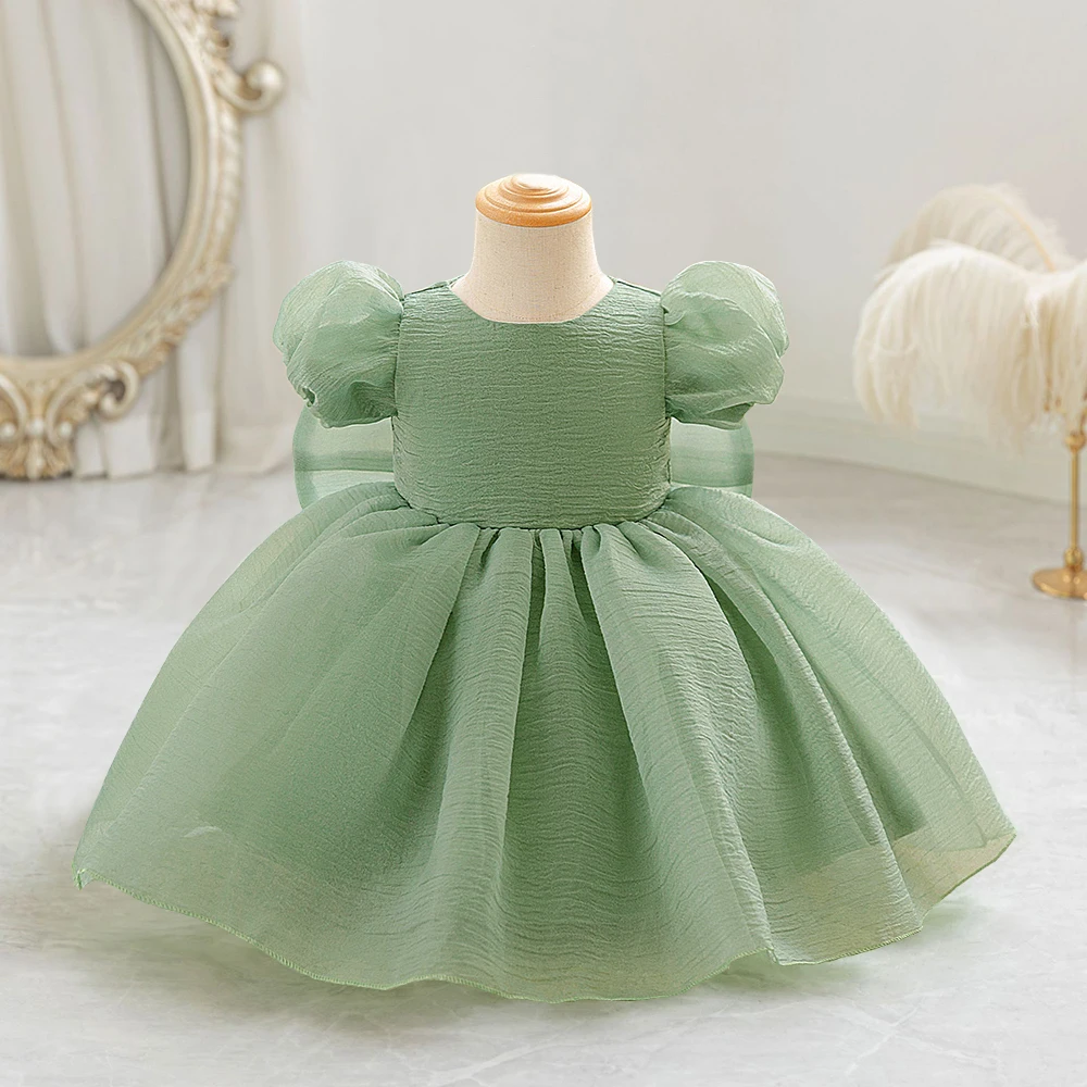 

Newborn 1 Year Princess Dress For Baby Girl Clothes Avocado Green Party Dresses Girls Big Bow Birthday Baptism Clothing