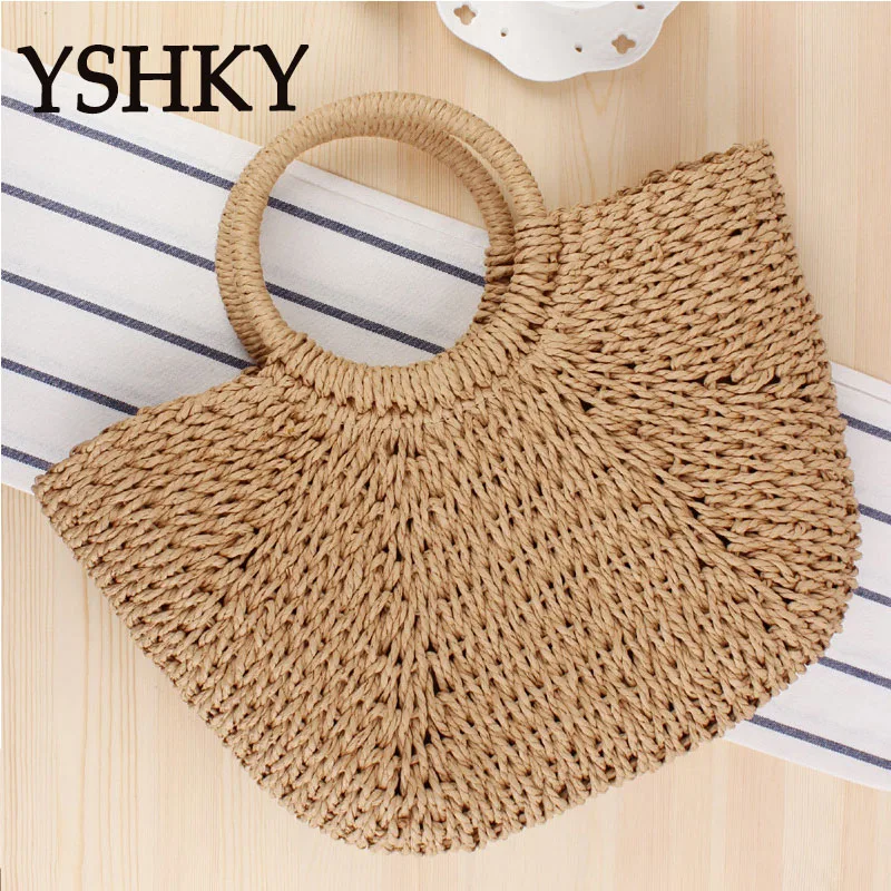 New Women\'s bag Female Shoulder bag Handbag for Fashion crossbody Straw bag Solid color casual hand-woven bag