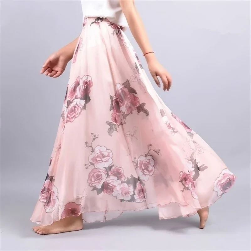 Summer 2023 Loose Skirts European and American Retro Beach Skirts Bohemian Skirts Tencel Printed Long Skirt Women 2024