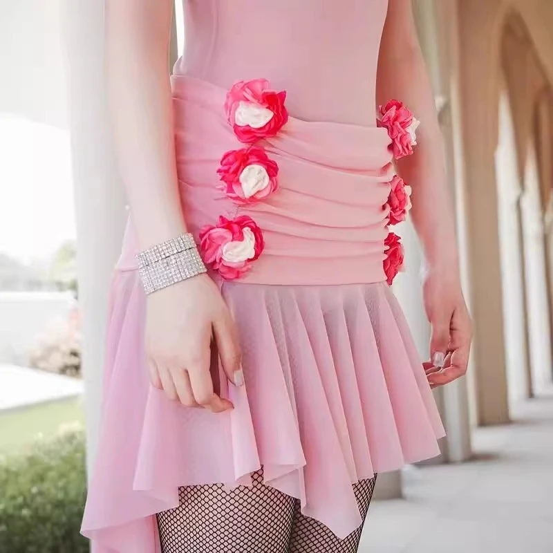 Latin Dance Dress Pink Camisole Dress National Standard Practice Dress High-end Dance Dress ALW162