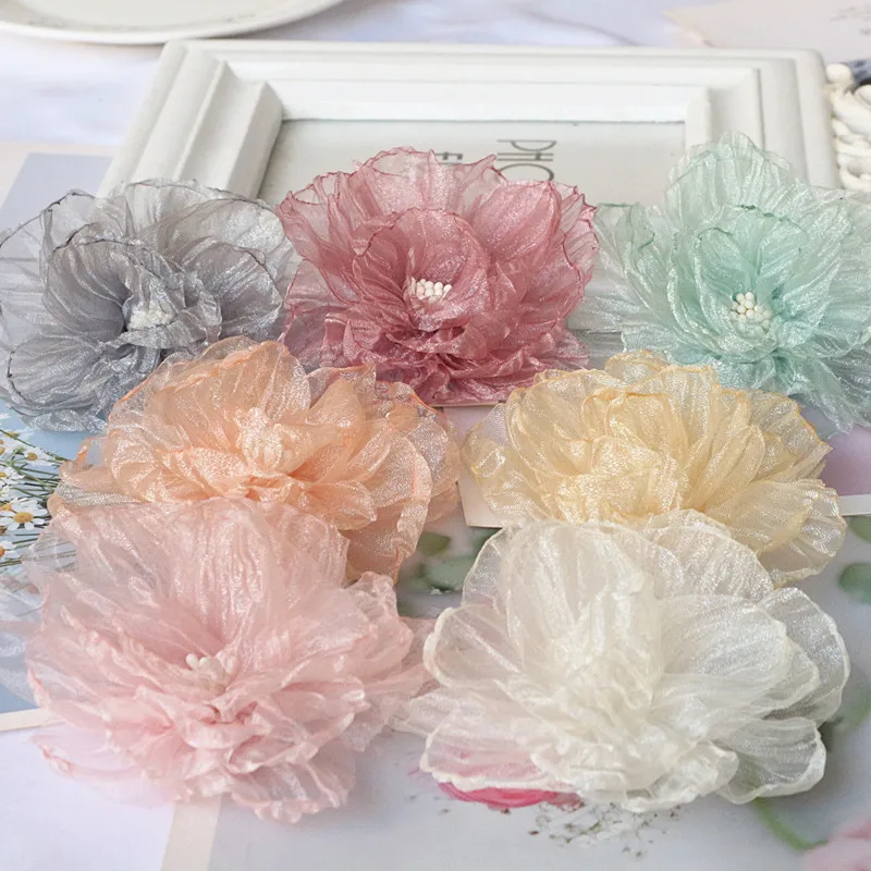 10 Teile/los 9CM Handgemachte Chiffon Stoff Künstliche Blume Für Hochzeit Kleid Hüte Dekoration – Detail 2