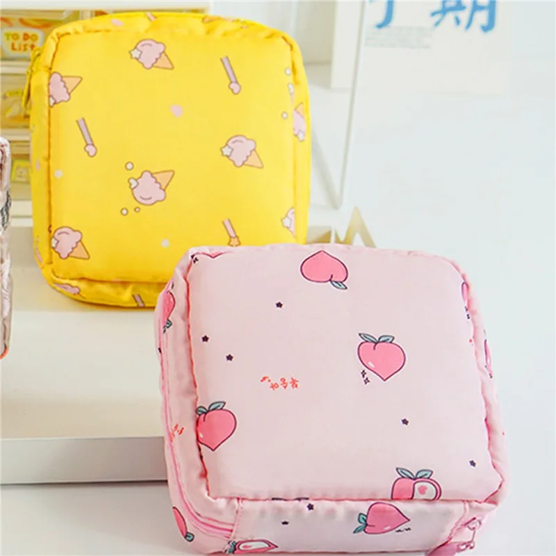 Kawaii Women Girls Cosmetic Makeup Tampon Bear Napkin Pouch Storage Bag Coin Purse Sanitary Pads Bag Mini Data Cables Organizer