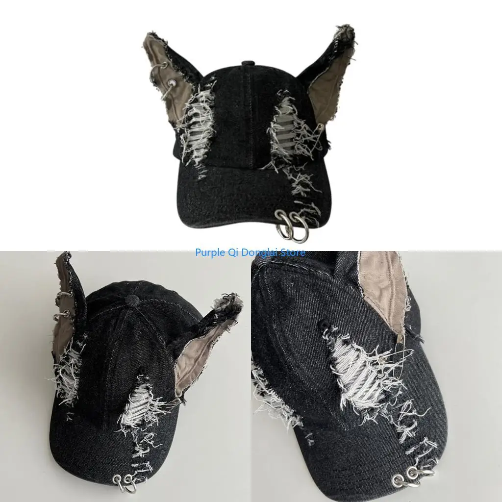L21E 2000s Dog Ear Baseball Hat for Women Men Dark Series Punk Hat Hiphop Street Hat