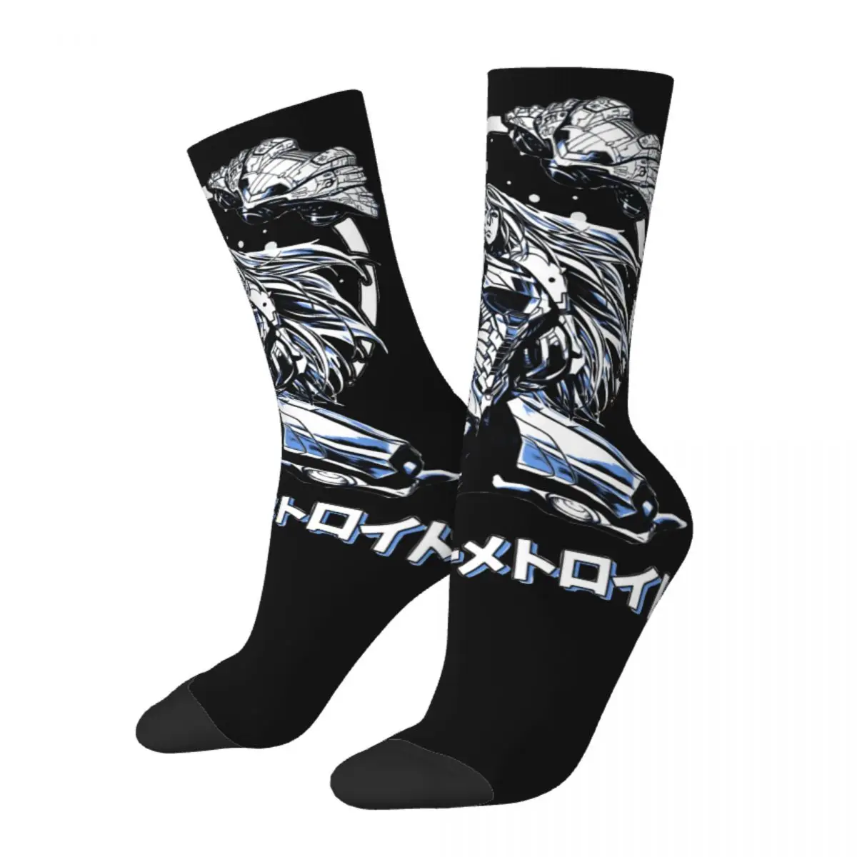 Retro IBH Interstellar Bounty Hunter Soccer Socks Samus Aran Game Polyester Long Socks for Unisex Sweat Absorbing