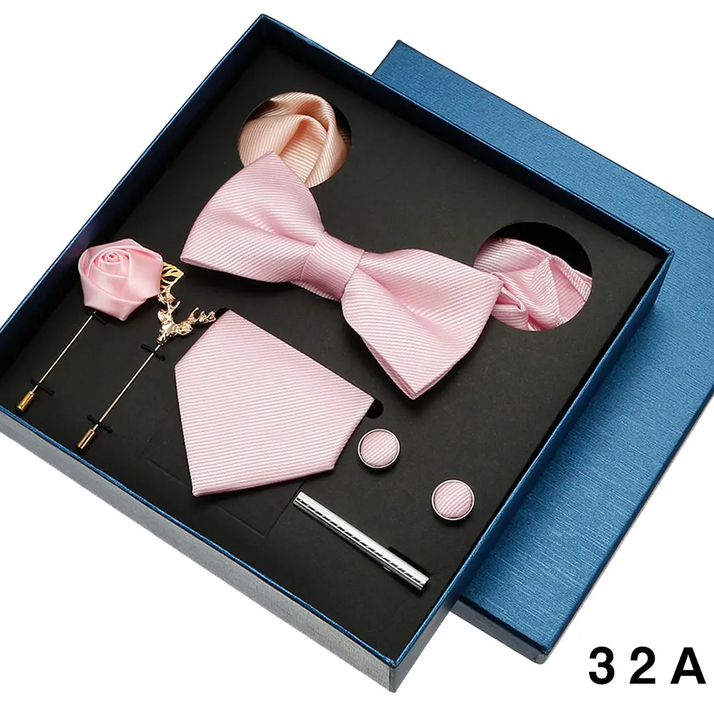 8-teiliges Luxus-Herren-Krawatten-Set in Geschenkbox, Krawatte mit festlicher Hochzeit, Fliege, Einstecktücher, Manschettenknöpfe, Clip-Broschen, Anzug – Detail 4