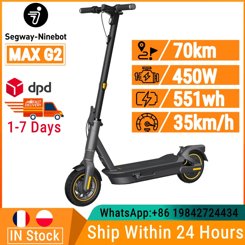 EU Stock Ninebot By Segway Max G2 Electric Scooter 35km/h Max Speed Update Motor 450W Powerful 70Km Range 551WH Kickscooter