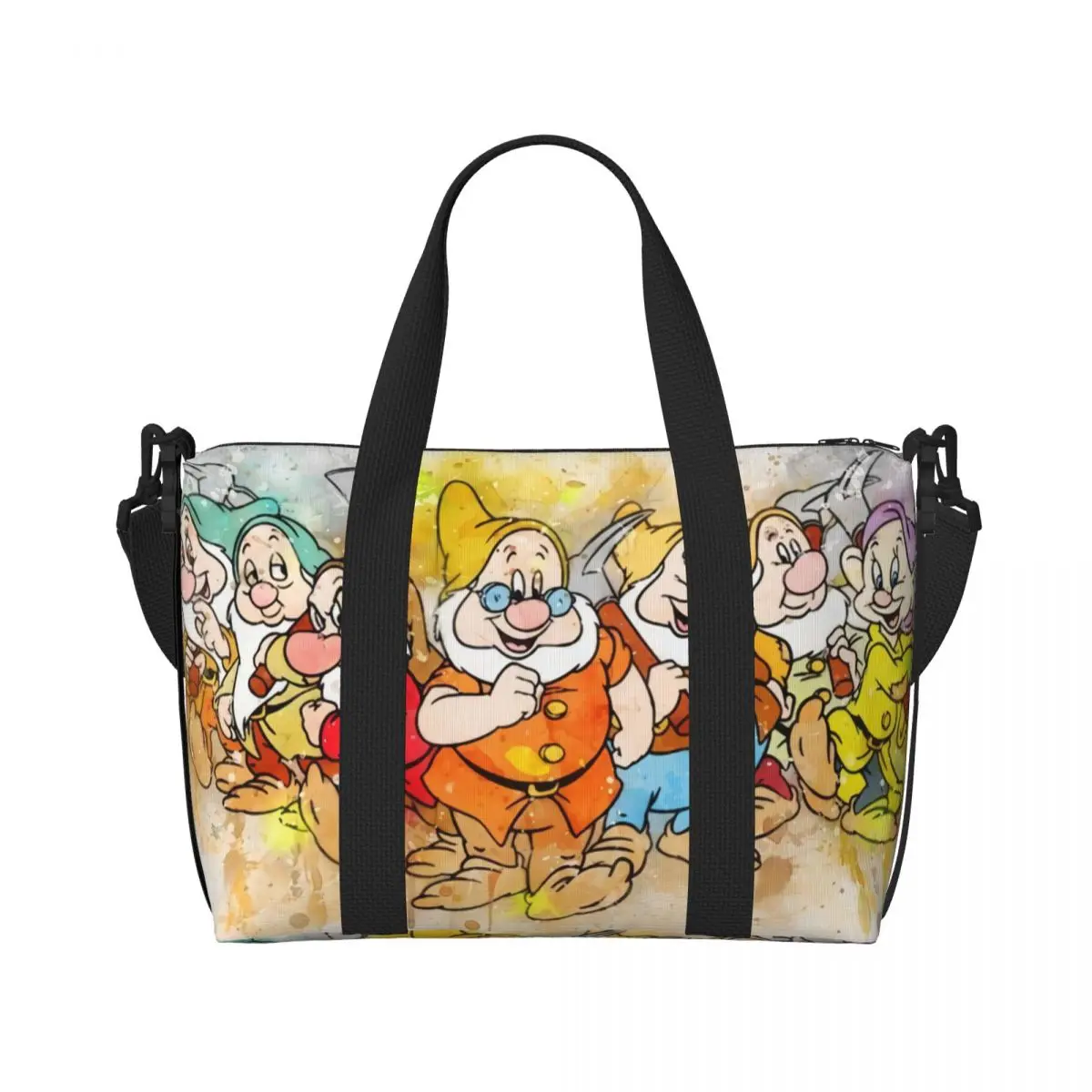 Custom Snow White And The Seven Dwarfs Beach Tote Bag Women Extra Large Gym Carry On Cartoon Travel Shopping Bags