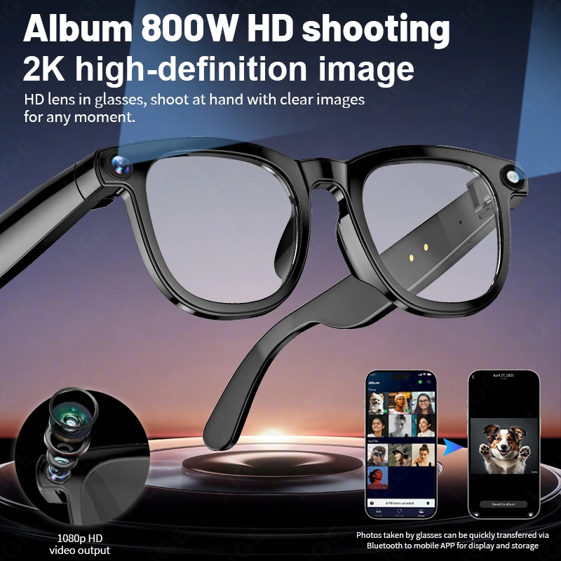 

LIGE New AI Smart Glasses 800W Pixels Camera Glasses ChatGPT Translation Voice Control Bluetooth Call Sport Smart Sunglasses Man