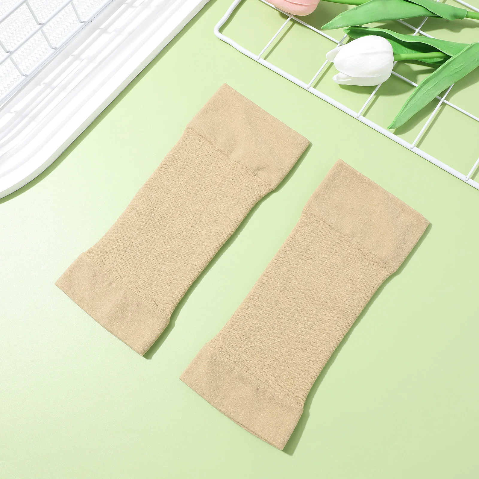 

3 Pairs Forearm Sleeves Elastic Design Comfortable Breathable Upper Arm Covers Beige Color Women Men Sports Yoga Long Use