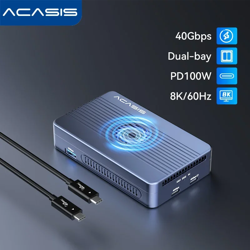 

Acasis 40Gbps TB4/USB4.0 SSD Dual-Bay RAID Enclosure Dock for M.2 NVMe|8K 60Hz PD100W for Mac/PC Video Editing