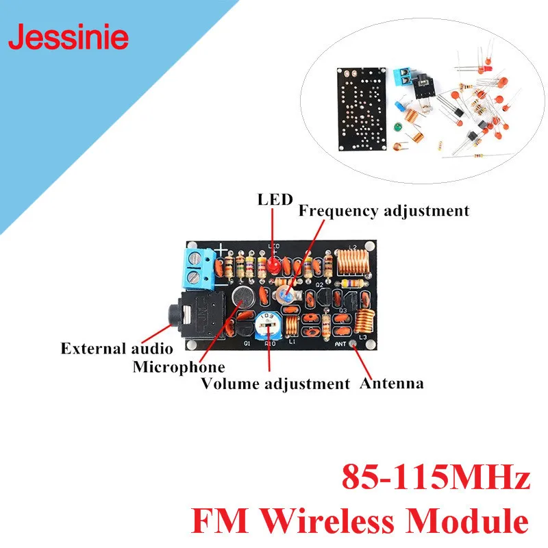 FM Frequency Modulation Wireless Microphone Module 85-115MHz DIY Kit Transmitter Board Parts FM Radio Experiment Training 1.5-9V