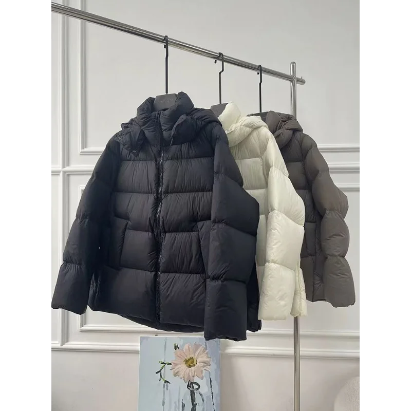 Short Down Padded Jacket for Female, Lightweight Coat, Thick Acket, Elegant Korean Fashion, Fluffy Warm Hooded Coat, Winter