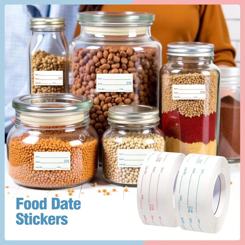 T04C-4 Rolls 2000Pieces Removable Freezer Labels, 1 X 2Inch Food Date Stickers Food Date Labels Refrigerator Food Labels