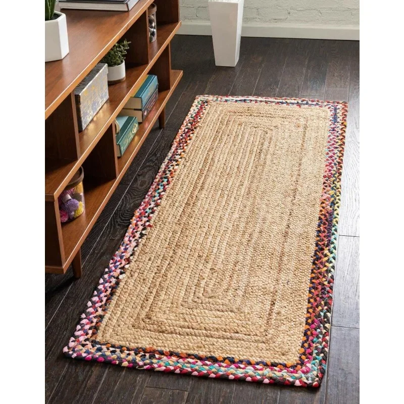 

Runner Rug Natural Jute & Cotton Handmade Reversible Carpet Modern Look Area Rug