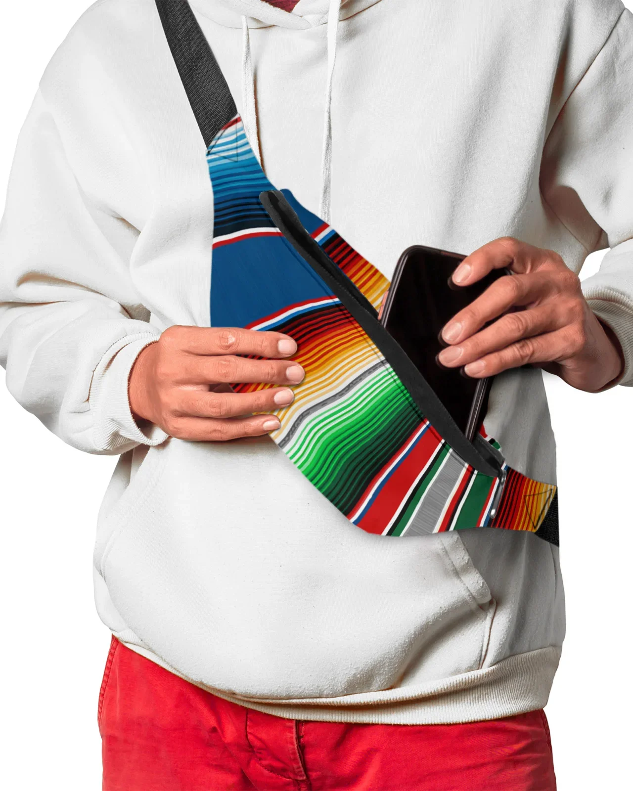 Mexican Stripes Colorful Stripes Waist Packs Shoulder Bag Unisex Messenger Bag Casual Fashion Fanny Pack for Women