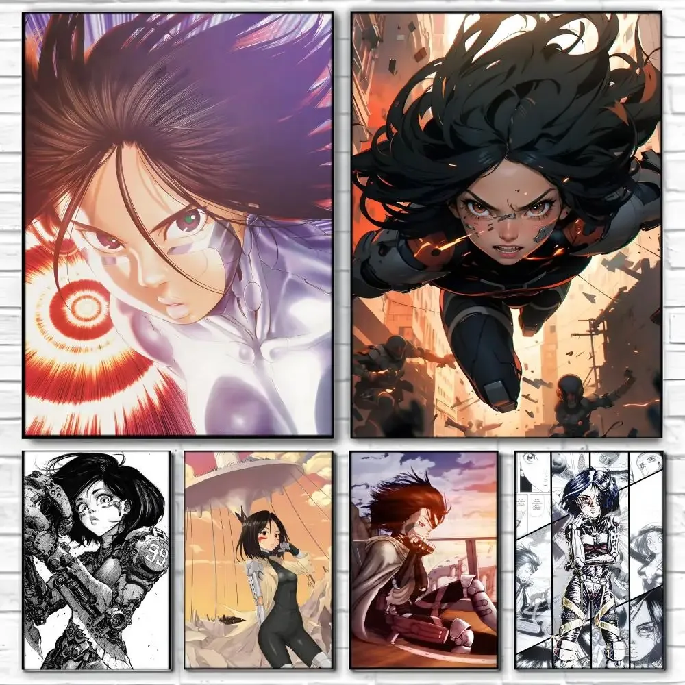 Angel Alita Vintage Cyberpunk Anime G-Gunnm Poster Self-adhesive Art Waterproof Paper Sticker Coffee House Bar Room Wall Decor