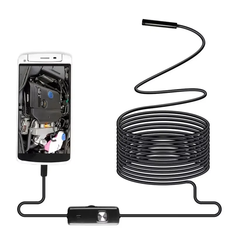 7mm Sewer Industrial Endoscope IP67 Waterproof Type C Mini Camera 3 in 1 Automotive Borescope Camera With LED For Android PC