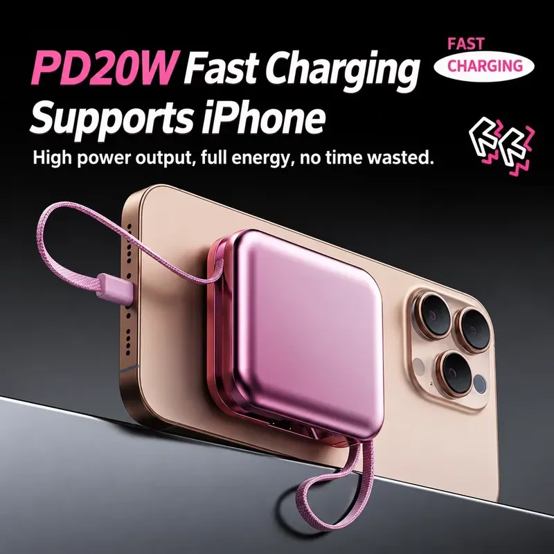 for CCC 2027 New 20000mAh Mini Cute Power Bank 22.5W Fast Charging Built-in Cable Portable Battery Pack for iPhone Xiaomi