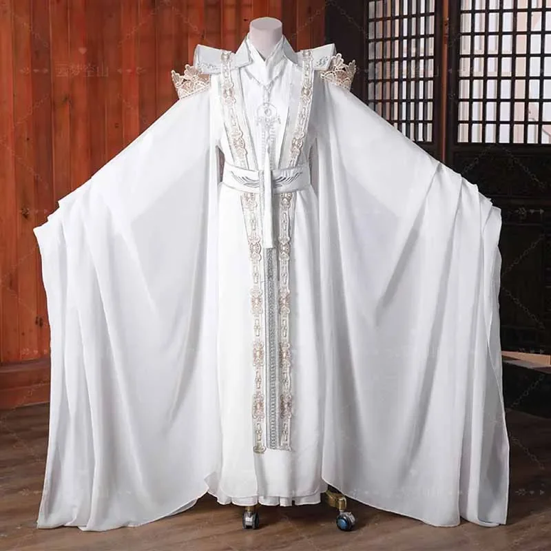 

Male Halloween King&Queen Cosplay Costume White Party Outfit Women Chinese Ancient Hanfu Cosplay Costume 5pcs Sets For Unisex