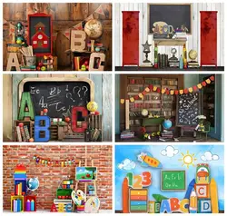 Laeacco Kindergarten Classroom Backdrop Vintage Wood House Back to School Theme Online Teaching Portrait Photography Background