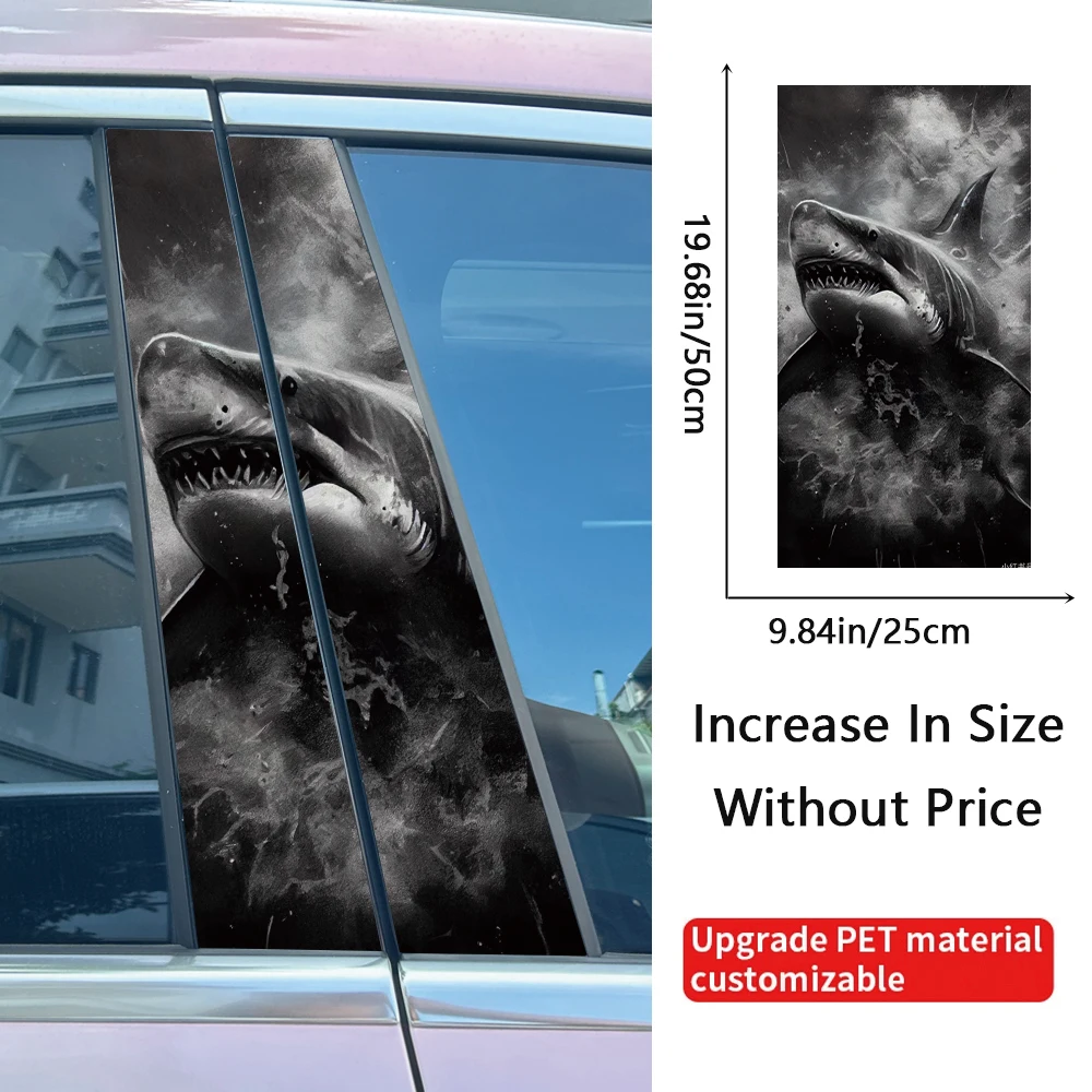 2Pcs/set Megalodon Tiger Shark Vinyl Car Stickers Durable Waterproof and Scratch Resistant PVC Auto Stickers for B-pillars