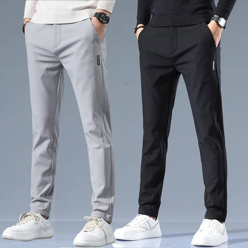 Spring Autumn Comfortable Men Simple Straight Cylinder Casual Pants Slim Fit Solid Color Fashionable Men Breathable Pants