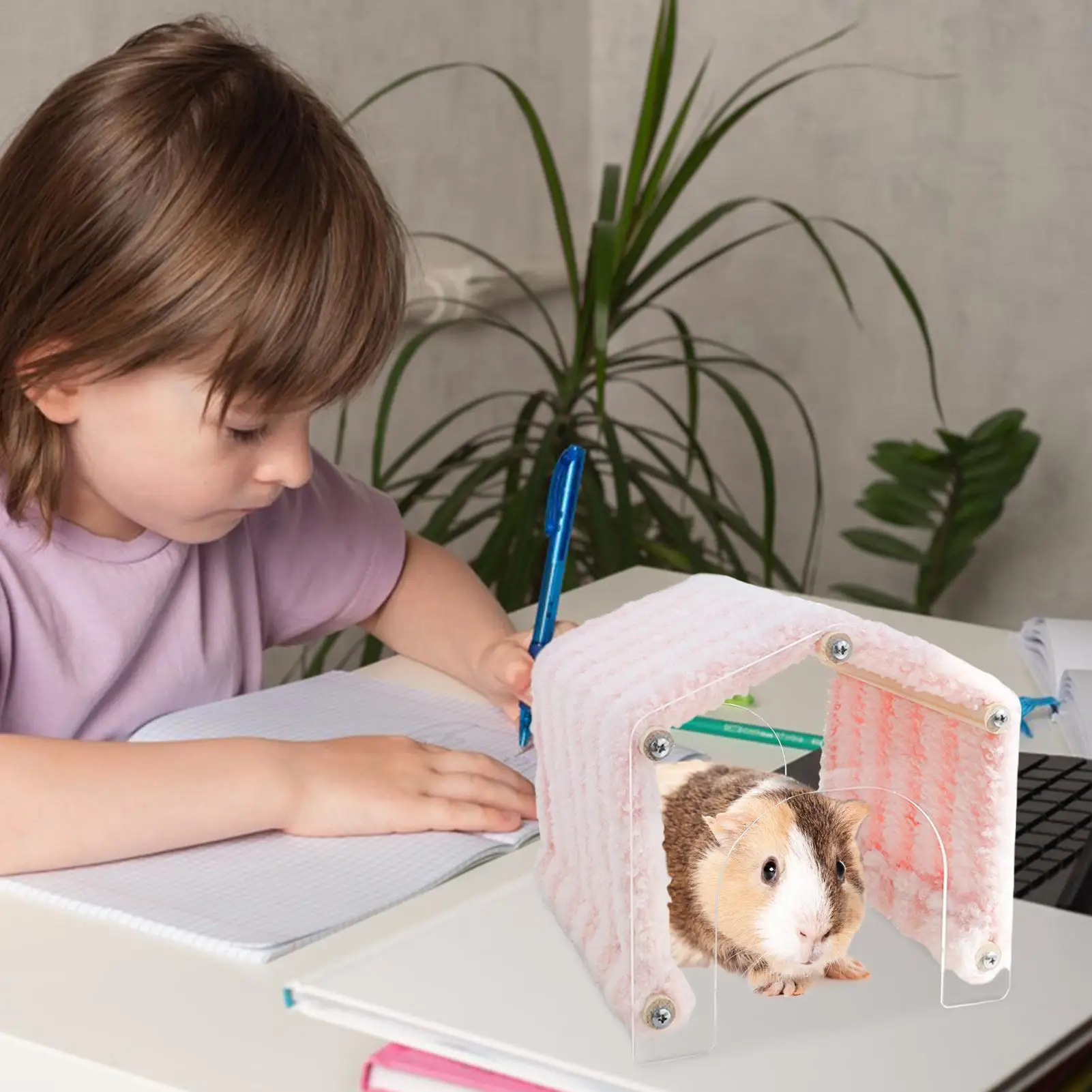 

Туннель для маленьких животных, мягкий плюшевый туннель для украшения дома среды обитания, туннель для животных с акриловой дверью для жевания ежа, шиншиллы, хомяка