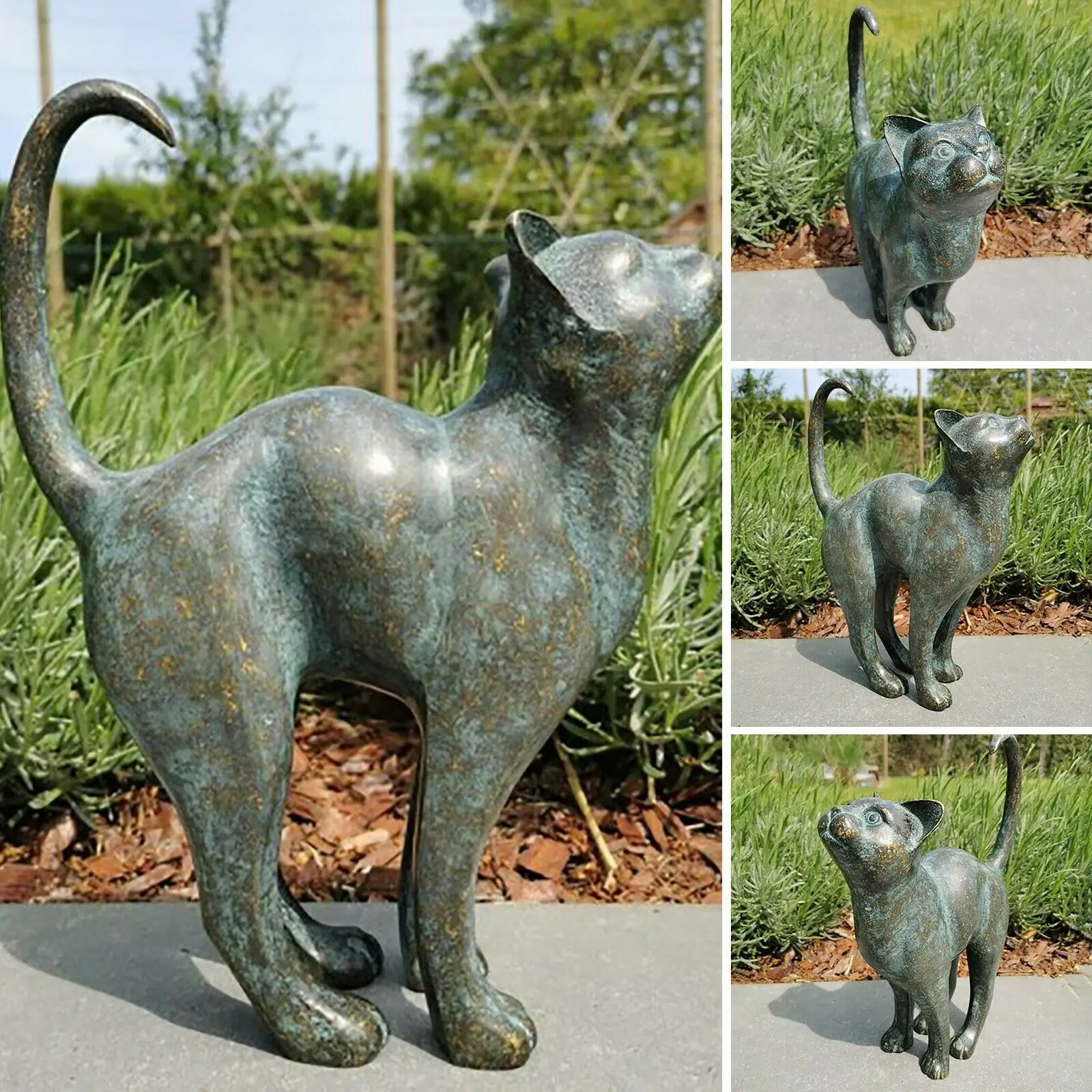 Figurine de Chat en Résine Bronze, Statue de Pelouse, Porche, Cour, Jardin, Sculpture Extérieure, Décoration de Maison, Ornement de Bureau