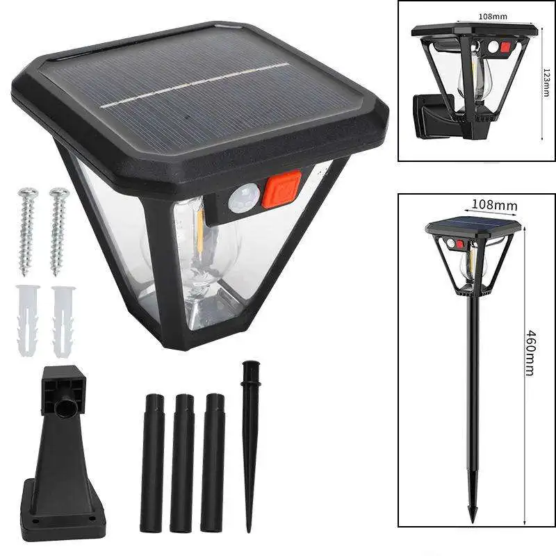 Lampe solaire extérieure à détecteur de mouvement PIR, murale, à filament, pour allée, lumière blanc chaud, étanche, du crépuscule à l'aube, pour jardin ﻿