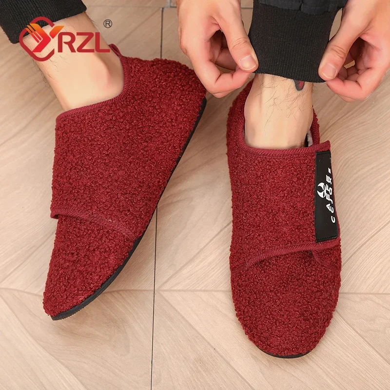 YRZL Winter Cotton Shoes Men Warm Slip on Lightweight Slippers Men Plush Bedroom Home Cotton Loafers Men Winter Warm Shoes