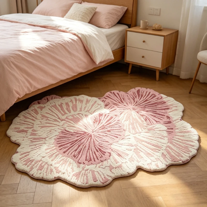 Art Style Carpets for Living Room Light Luxury Bedroom Decor Carpet Fluffy Soft Irregular Shape Bedside Rug Home Plush Floor Mat