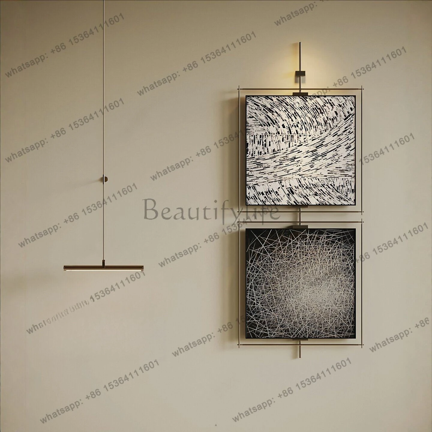 Modern Italian minimalist vertical narrow abstract line double painting abstract texture hanging painting