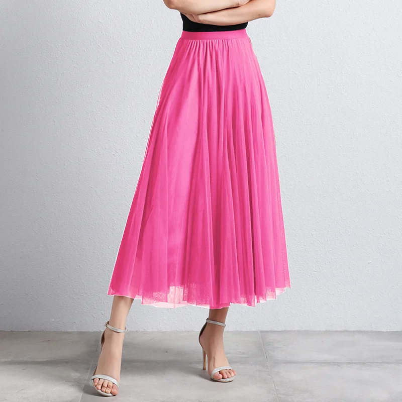 

Solid Color Floor-Length Tulle Skirt Women Autumn Winter Elegant Maxi Long A-Line Skirt Female High Waist Mesh Party Skirt Lady