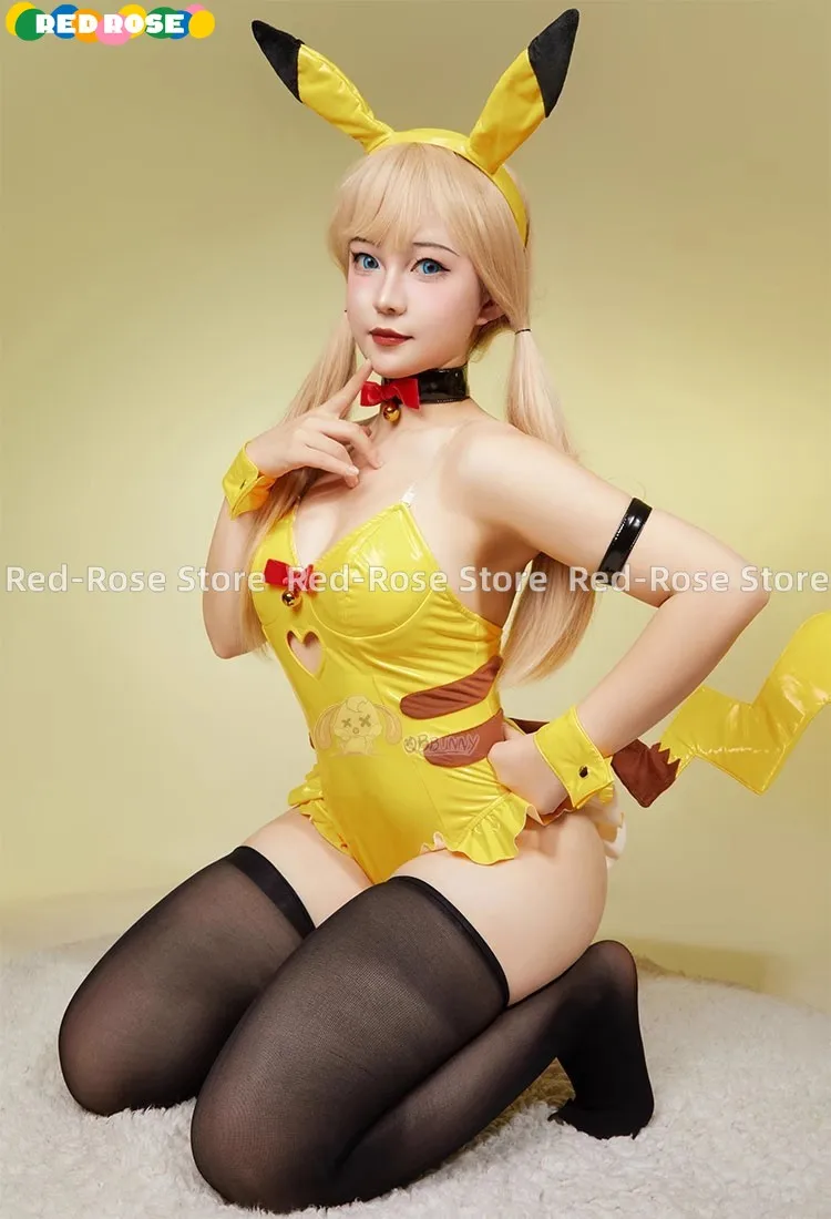 Anime PM derivato Sexy Lingerie body giallo PU Costume Cosplay vestito da donna Bunny Lingerie Cos pelle brillante stretto Yello