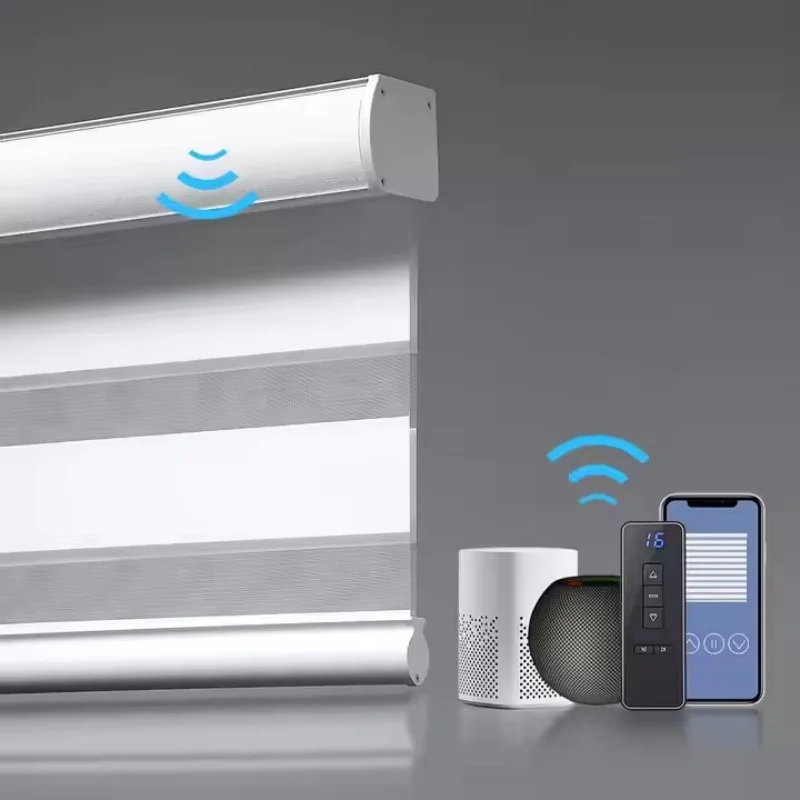 سعر المصنع ستائر التحكم واي فاي 100% البوليستر نسيج مزدوج توصيل أليكسا جوجل Homekit موتور التلقائي زيبرا الستائر للمنزل