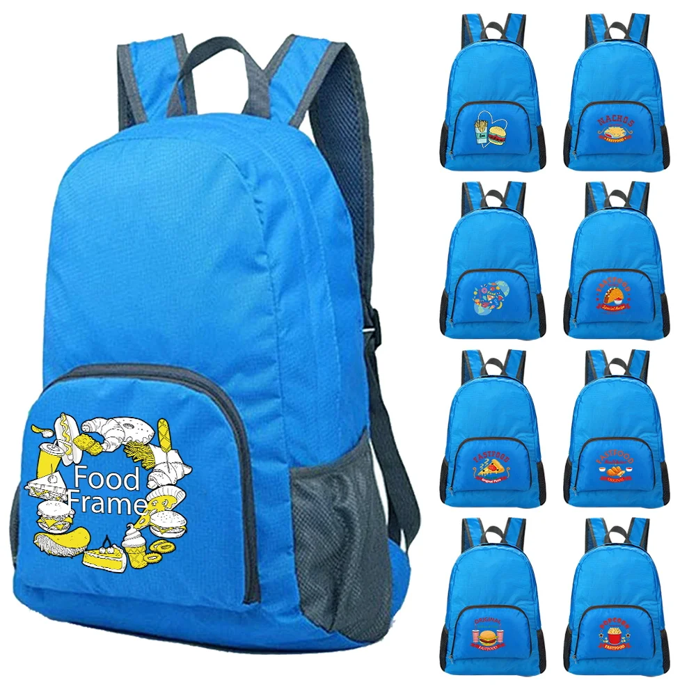 Food Printed Women Men Lightweight Packable Backpack Waterproof Foldable Outdoor Folding Backpack Ultralight Travel Daypack Bag