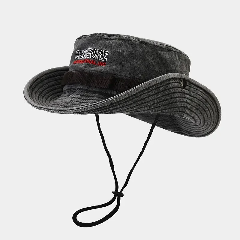 

2025 Spring Cotton Letter Embroidery Pattern Bucket Hat Retro Washed Fisherman Hat Outdoor Travel Sun Cap for Men and Women